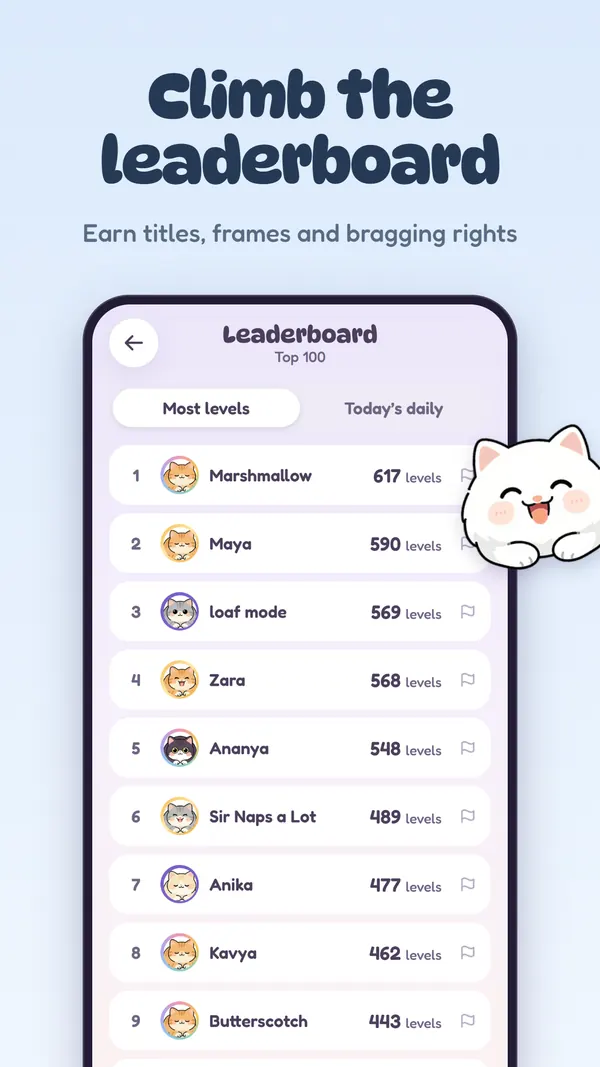 Climb the leaderboard and earn titles and frames